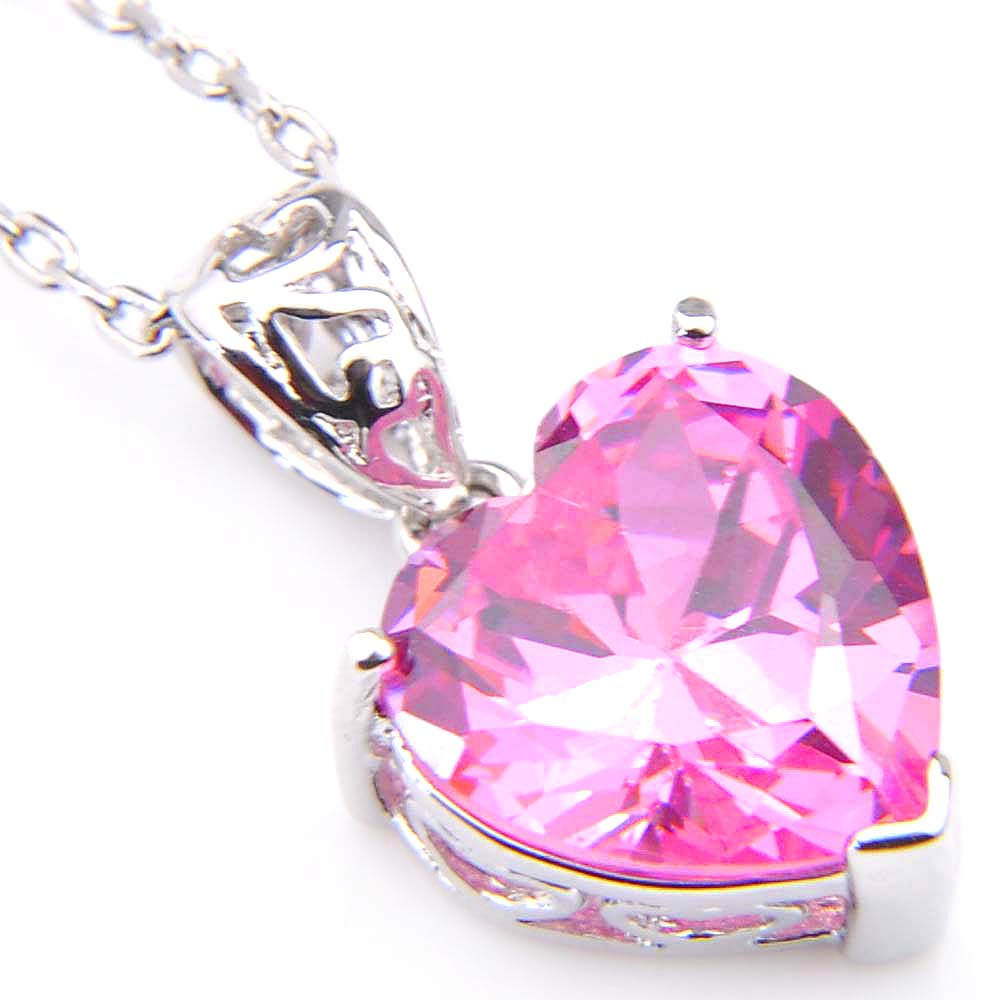 Heart-shaped Natural Pink Topaz Gemstone Silver Lady Necklace Pendant With Chain