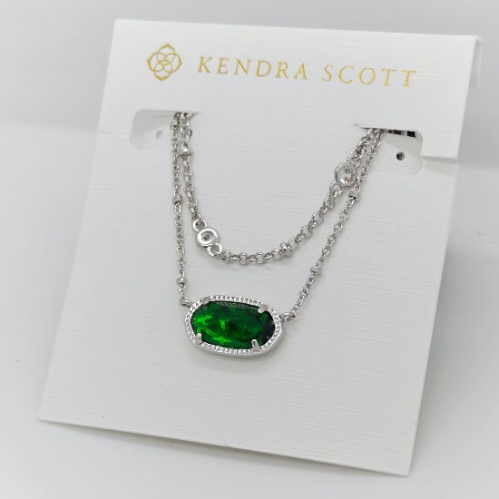 Kendra Scott Elisa Silver Crystal Multi Strand Necklace in Jade Green
