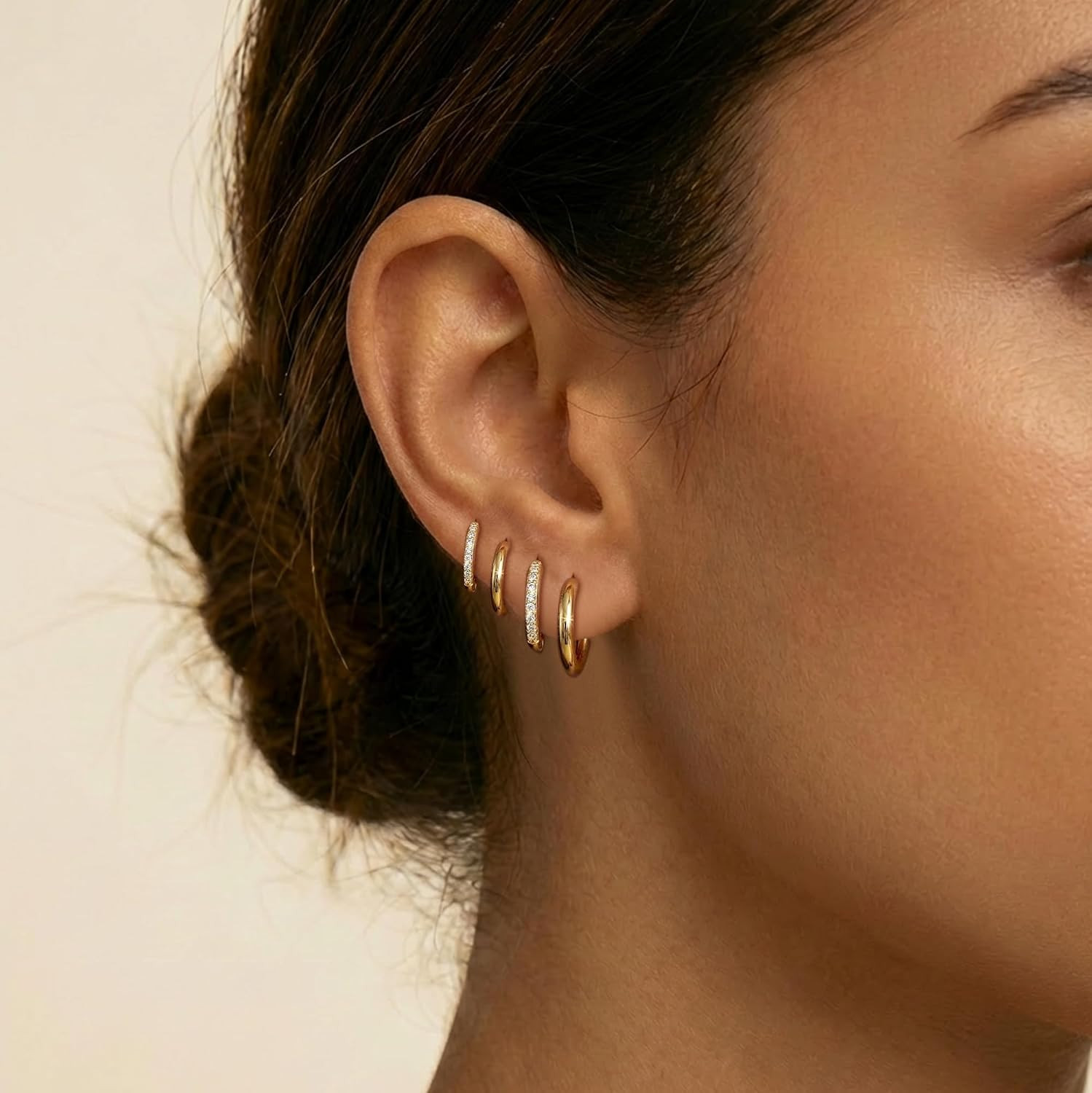 4 Pair Small Gold Hoop Earrings for Women Sensitive Ears – Hypoallergenic 14K Re