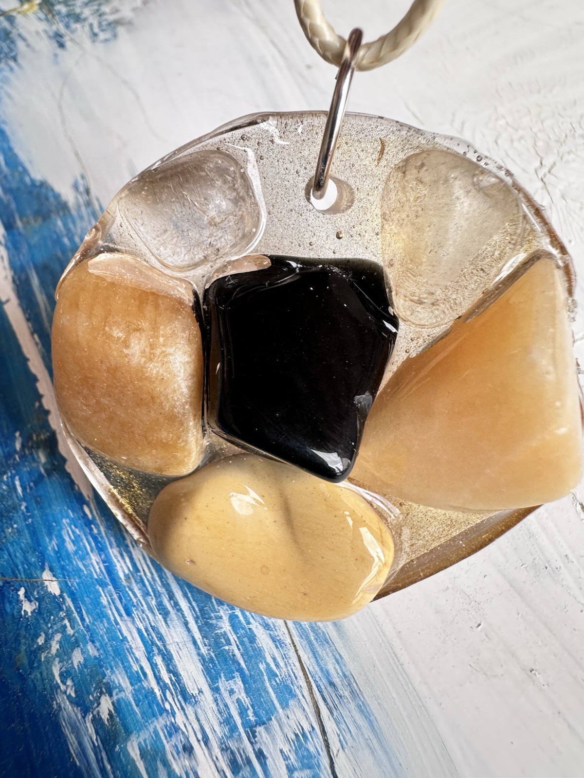 Large Pendant Agate And Calcite Necklace Handmade Gemstones OOAK 4273 R