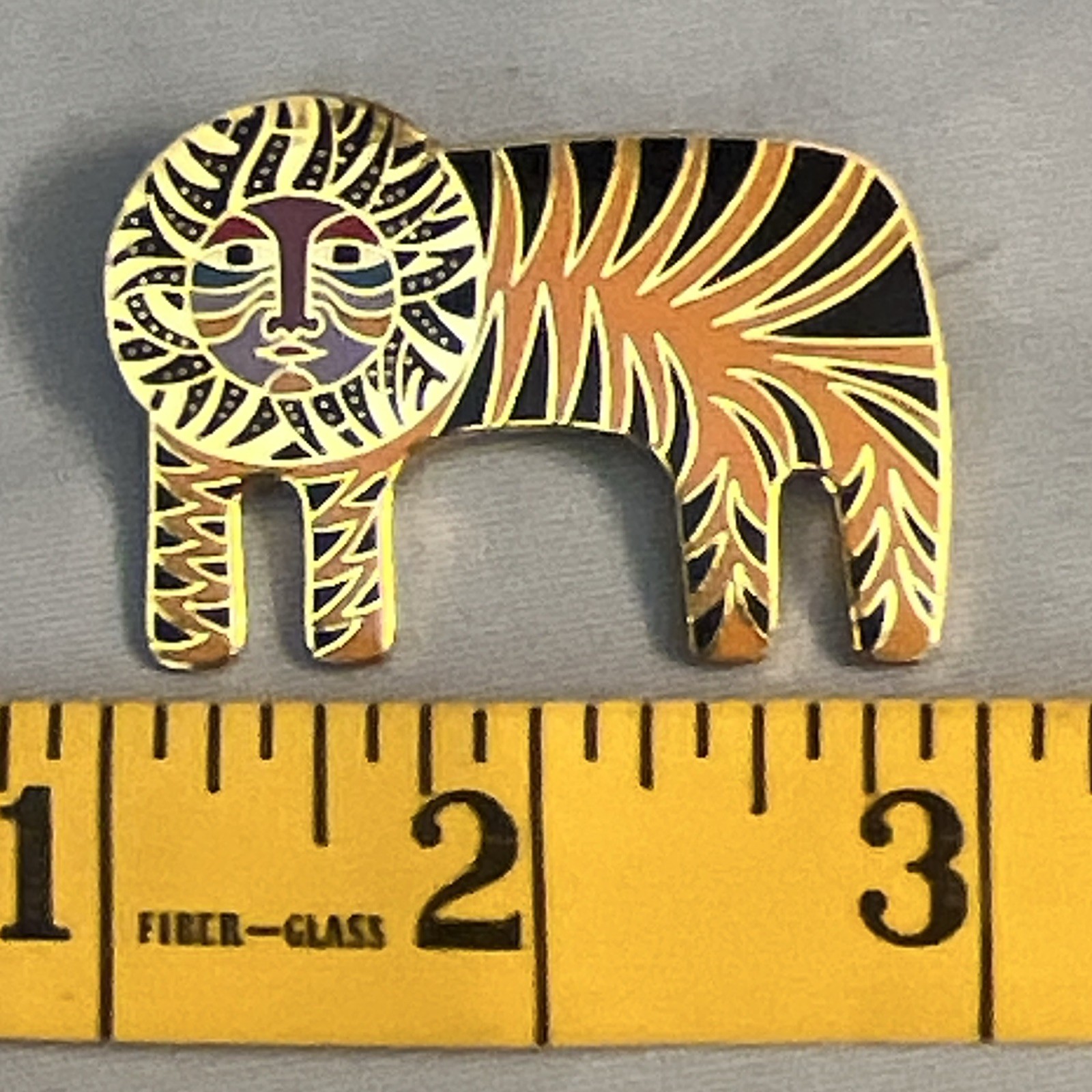 1980s Vtg. Laurel Burch “TIGRE” brooch gold-tone metal orange & black cloisonné