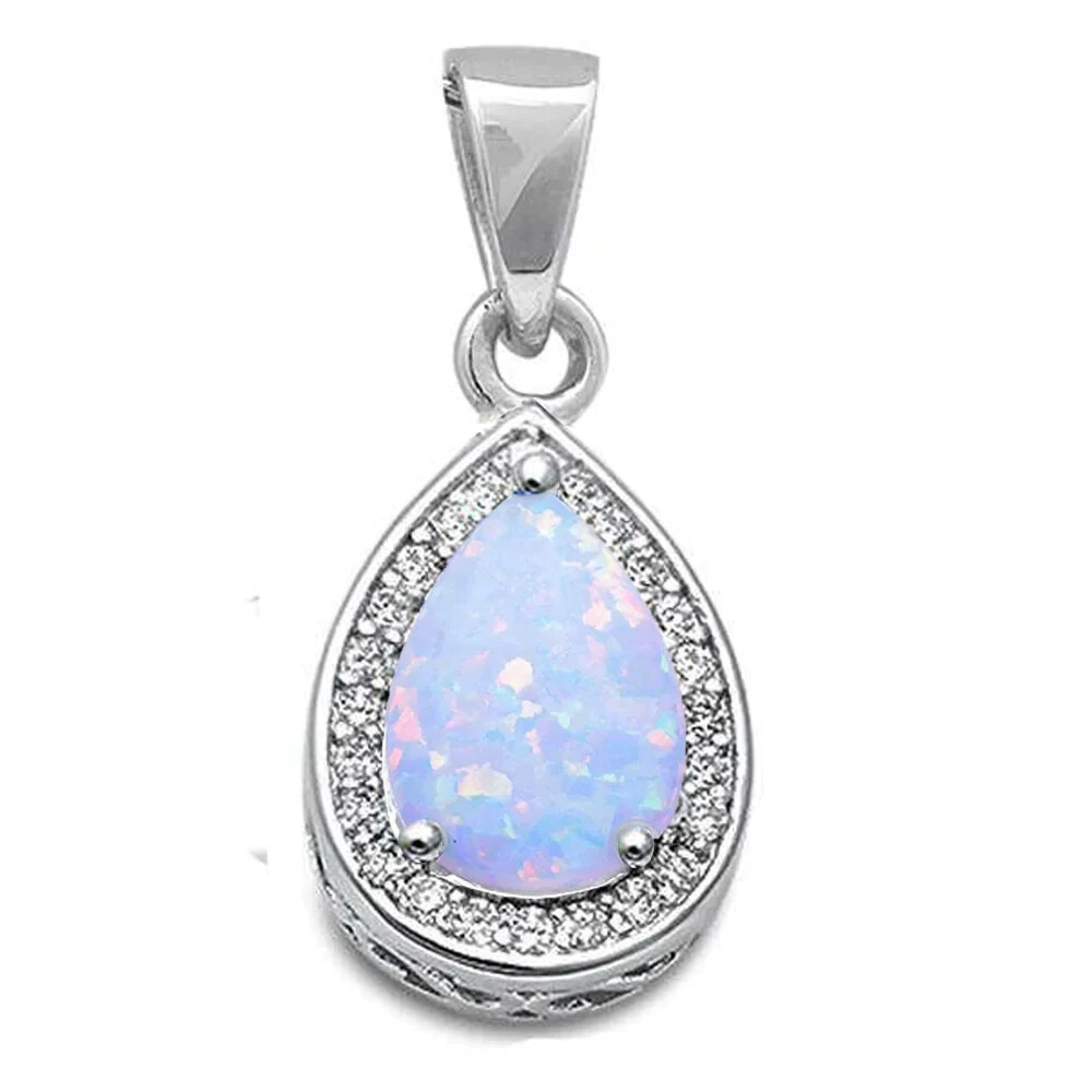 White Opal Pear Shape Drop .925 Sterling Silver Pendant