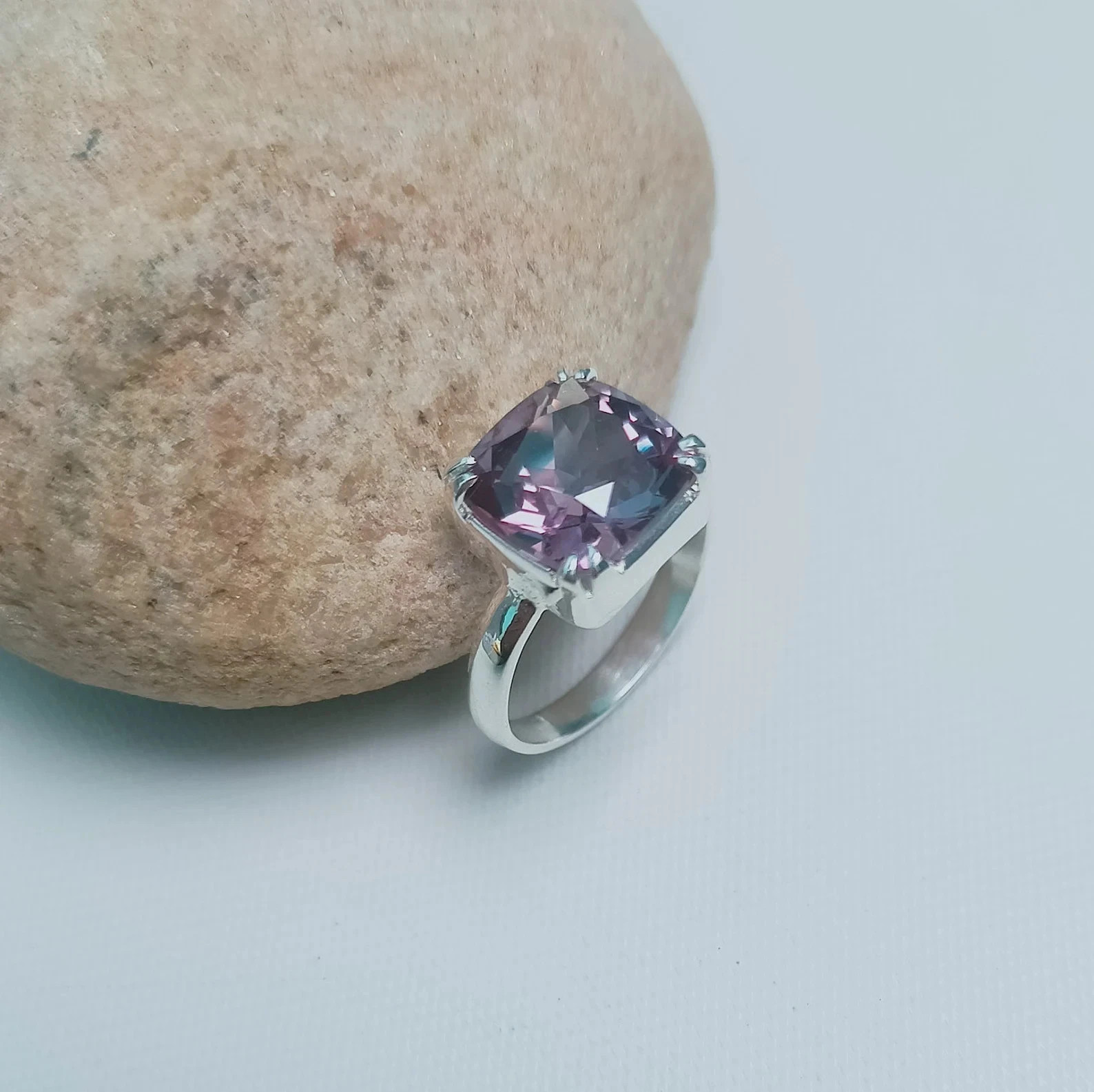 Certified 7 Ct Natural Alexandrite Cushion Gemstone Ring 925 Silver Ring size 8