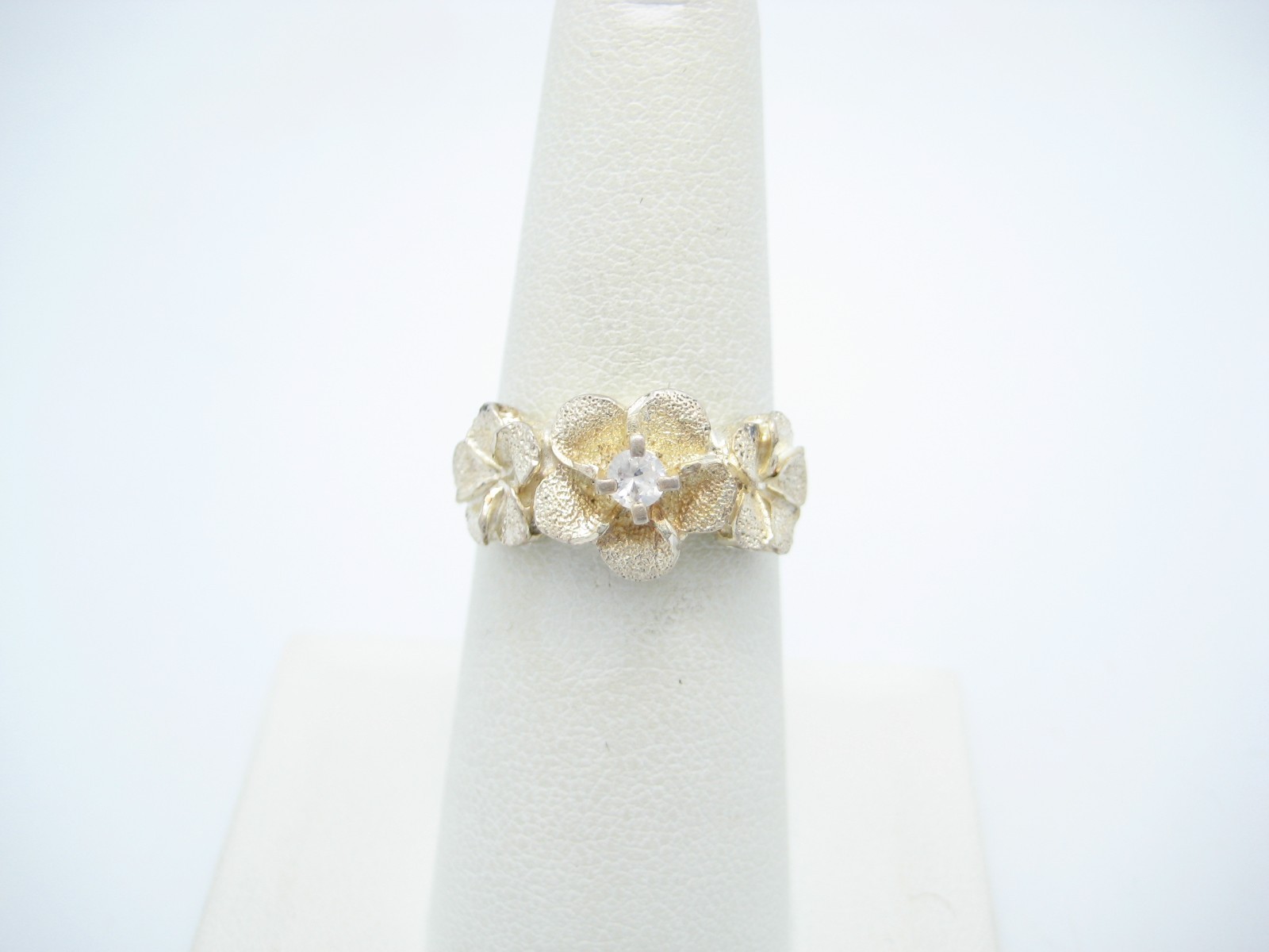 SA Sterling Silver 10mm Clear CZ Flower Ring Size 7