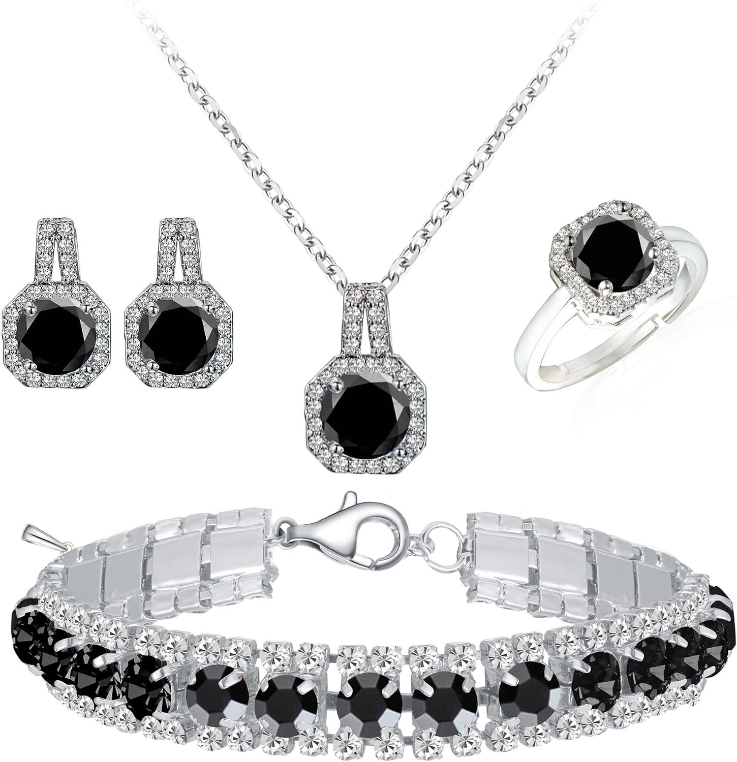 Jewelry Sets 4Pcs Cubic Zirconia Wedding for Bride Bridesmaid Cubic Zirconia Pen
