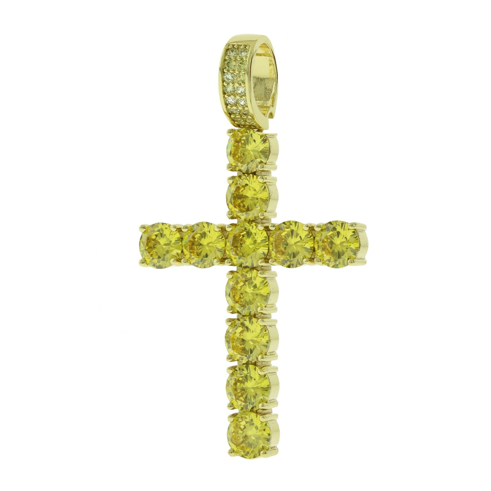 Men’s Canary Yellow Cubic Zirconia Cross Pendant Very Good Quality