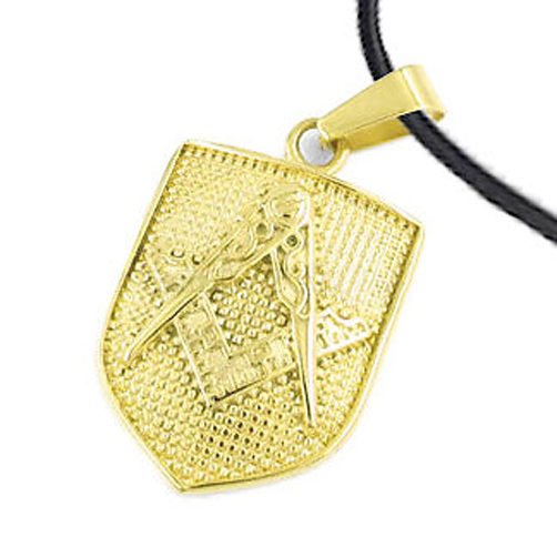 Masonic Pendant – Gold Plated Steel Mason Shield Necklace for Freemasons