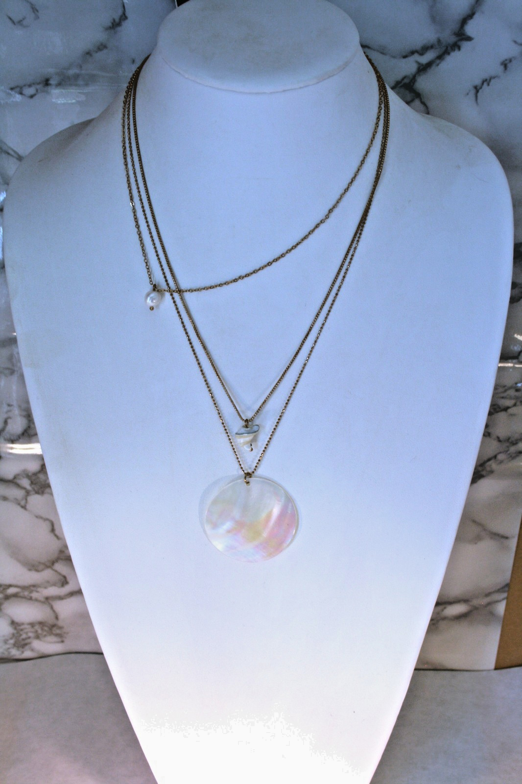 Zaxie gold shell pendant & charm layered necklace 16″-22″ + 2″