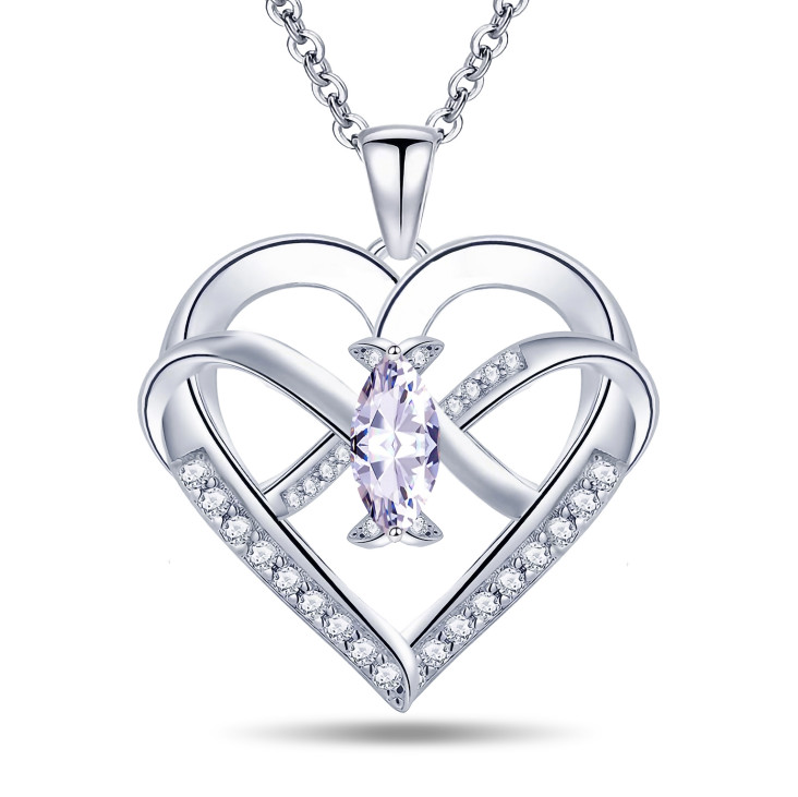 Emma Manor 14K White Gold Plated Heart Pendant Necklace – 5A CZ Infinity Butterf