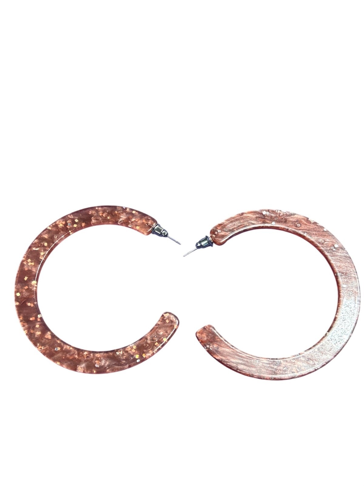 Pink Glitter Plastic Open Hoop Earrings 2.25 inches