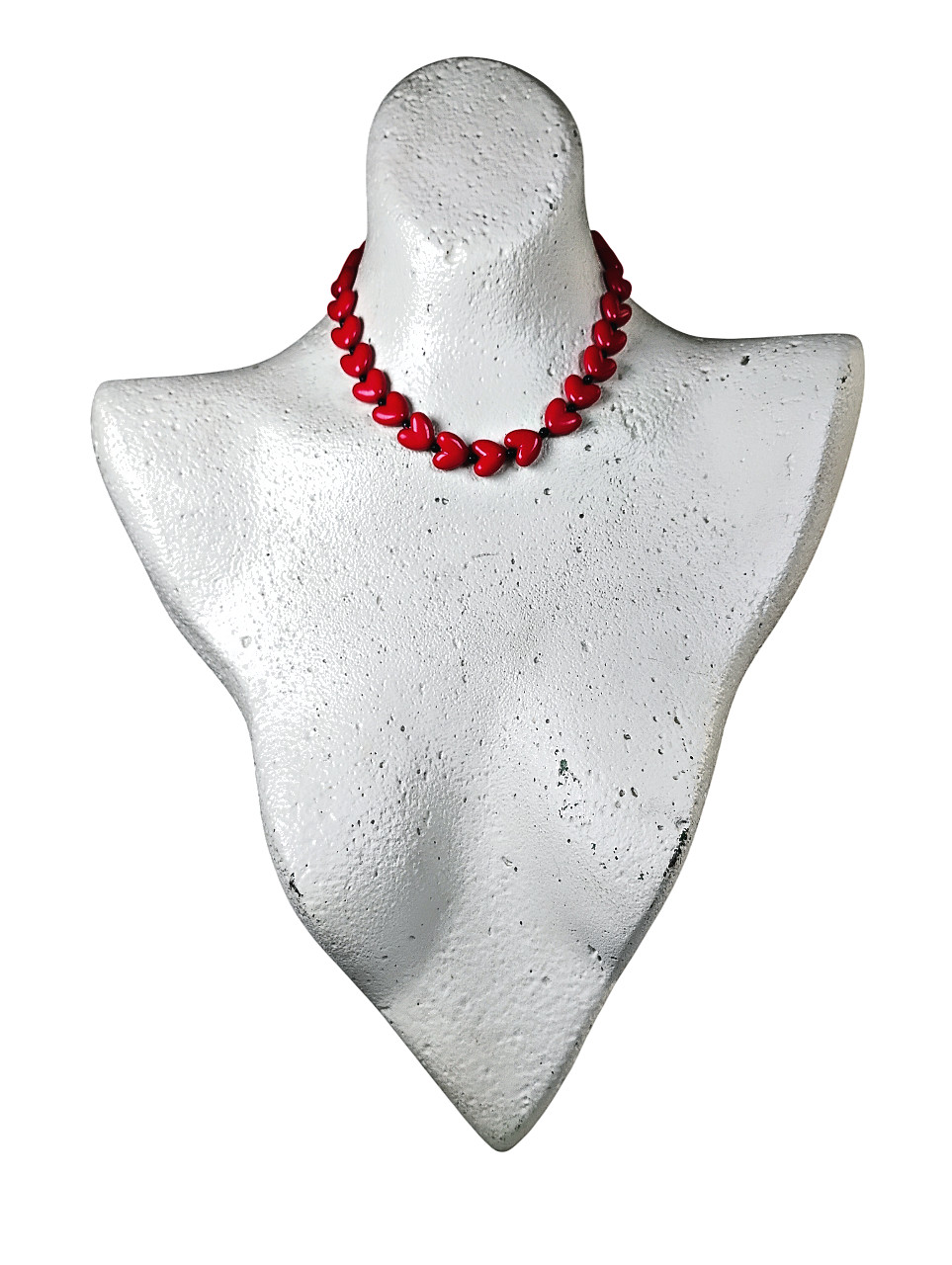 Charming Red Heart Bead Necklace 15.5″ Black Accent Beads – Very Good Condition