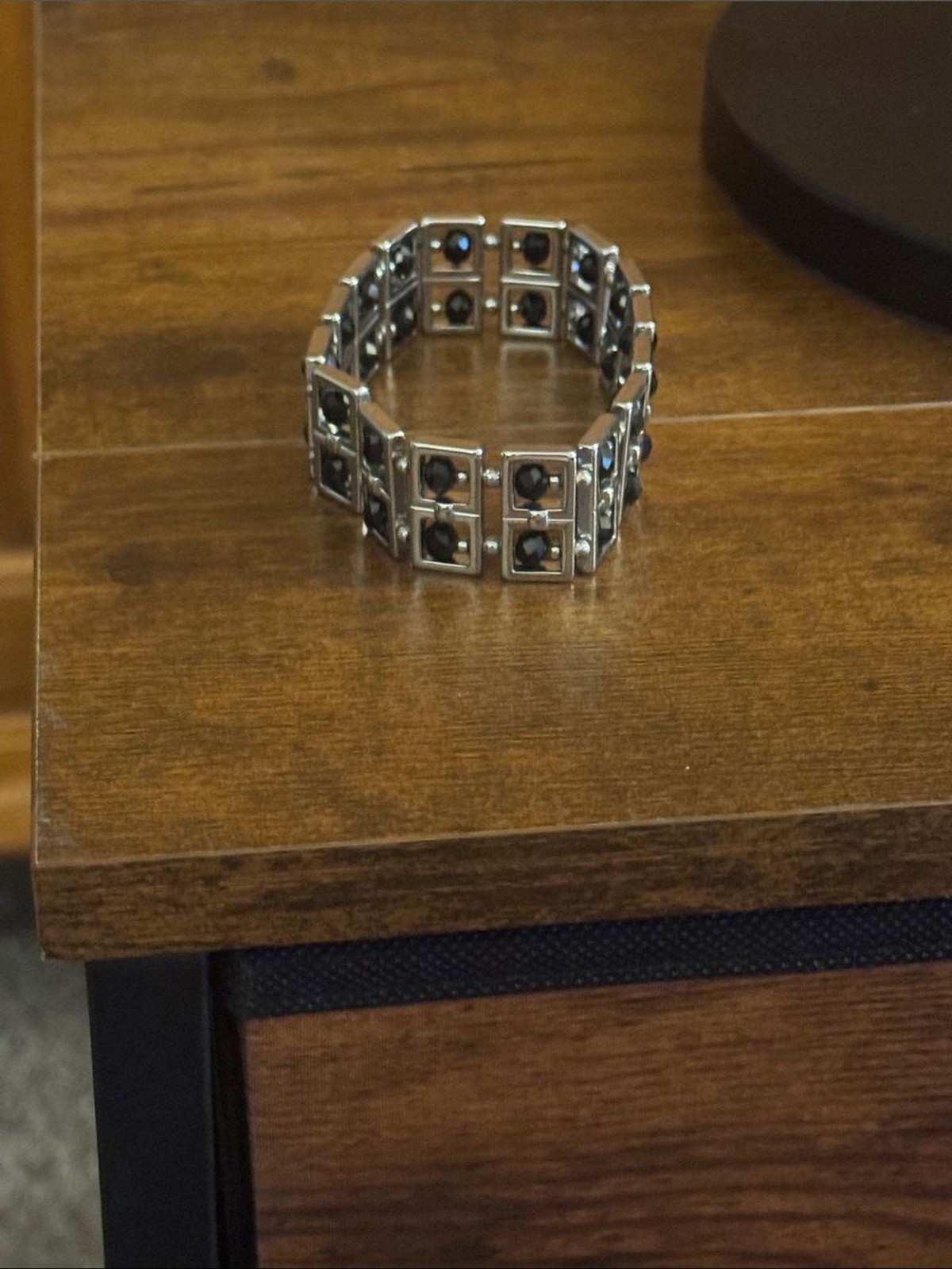 Silver-Tone and Black-Beaded Bracelet – Unbranded