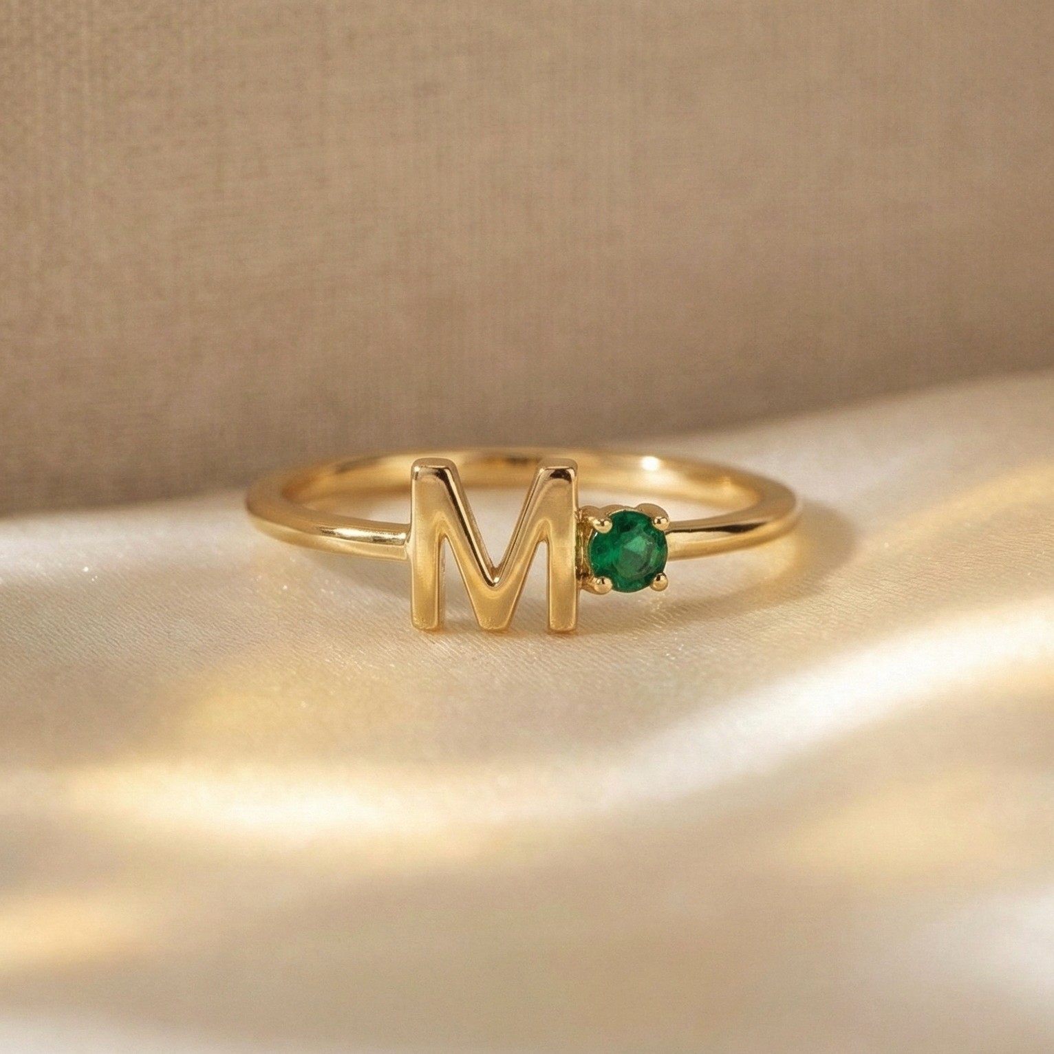 Gold Plated Lab-Created Gemstone Ring, 925 Silver Customised Name Ring For Gift
