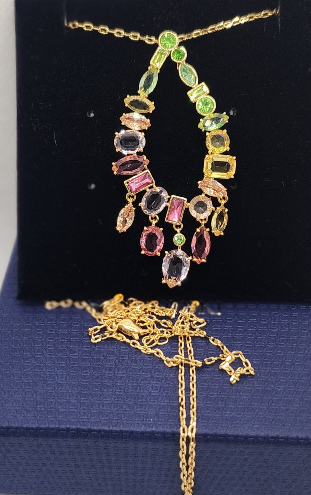 Necklace Sparkling Adjustable Inspired Gema Multicoloured Green Rhoudium Plated