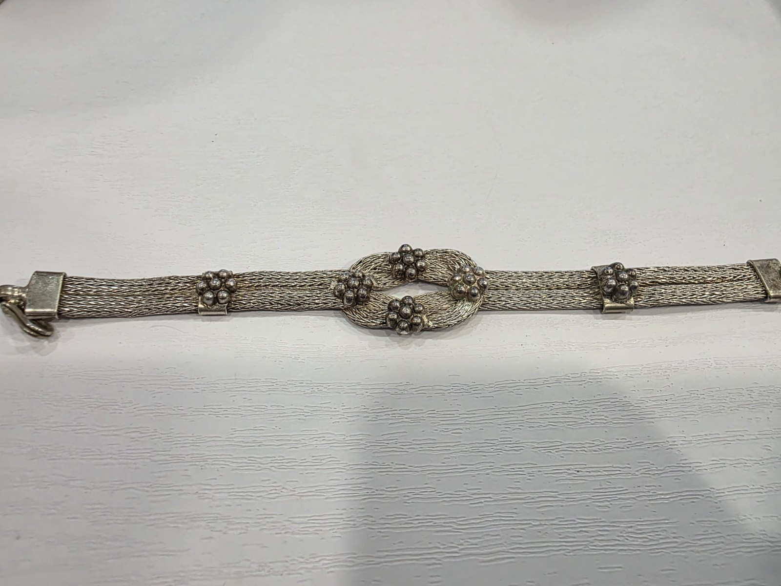 Vintage Wire Mesh Braided Silver Petite Indian Style Bracelet