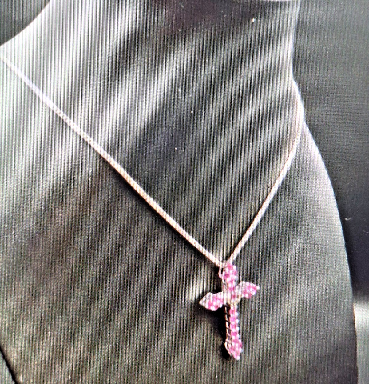 Sterling Silver Necklace & Crossn Pendant w/ 10k Gold Accent & Pink Sapphire