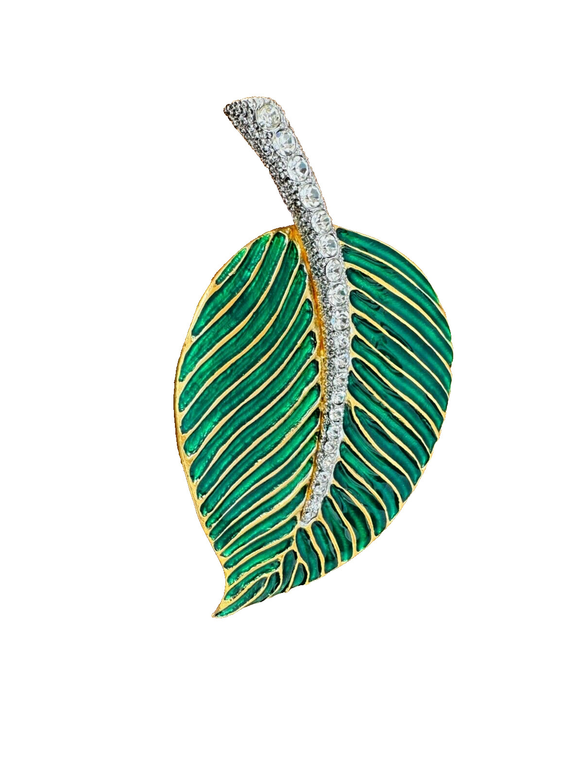 Kenneth Jay Lane Green Enamel Leaf Brooch Signed Rare New