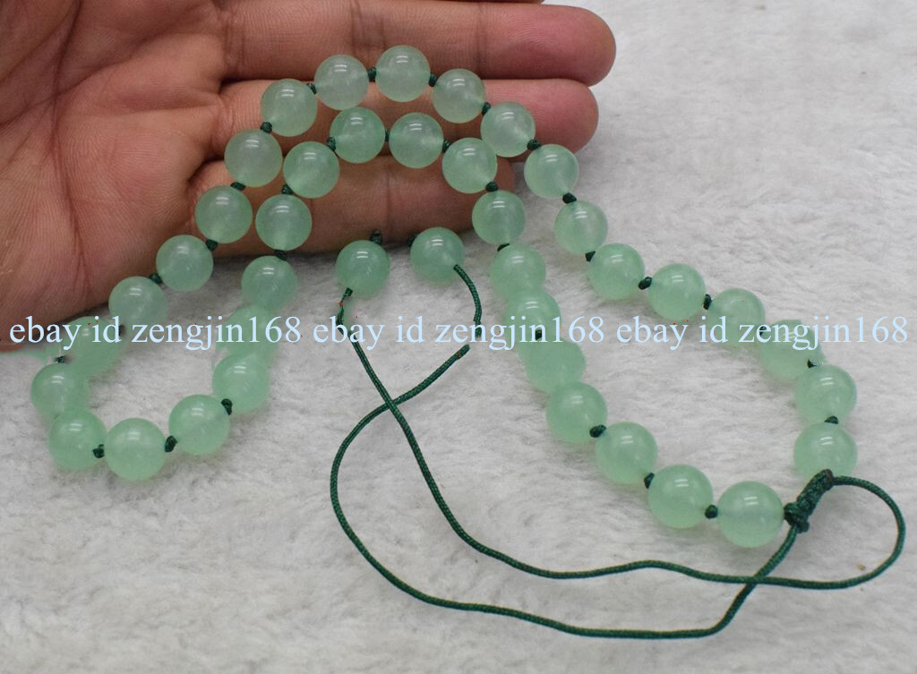 Natural 6/8/10/12mm Light Green Jade Round Gems Beads Adjustable Necklace 18″