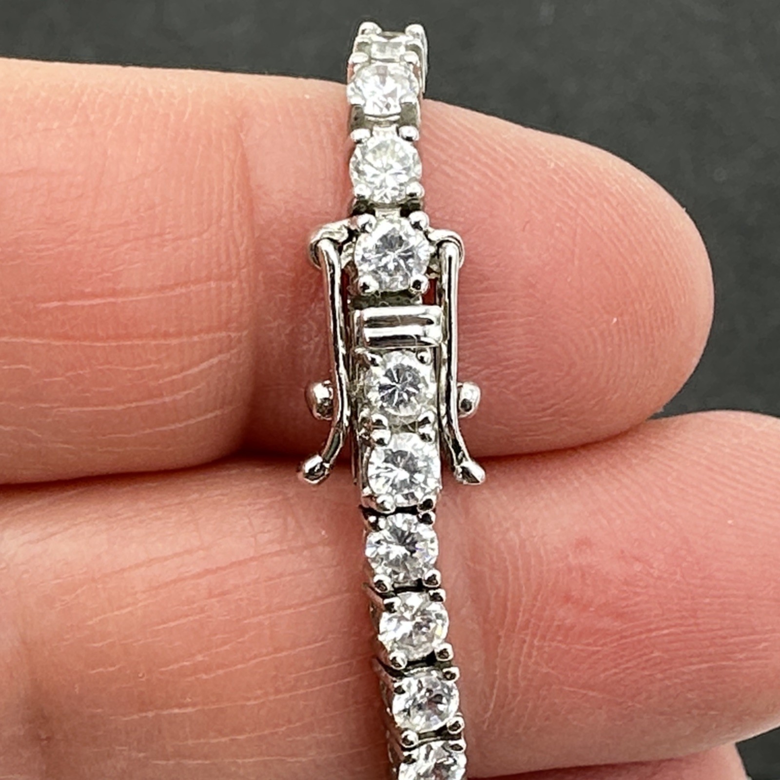 CUBIC ZIRCONIA tennis bracelet – sterling silver 3mm x 7″ CZs 9.6 grams