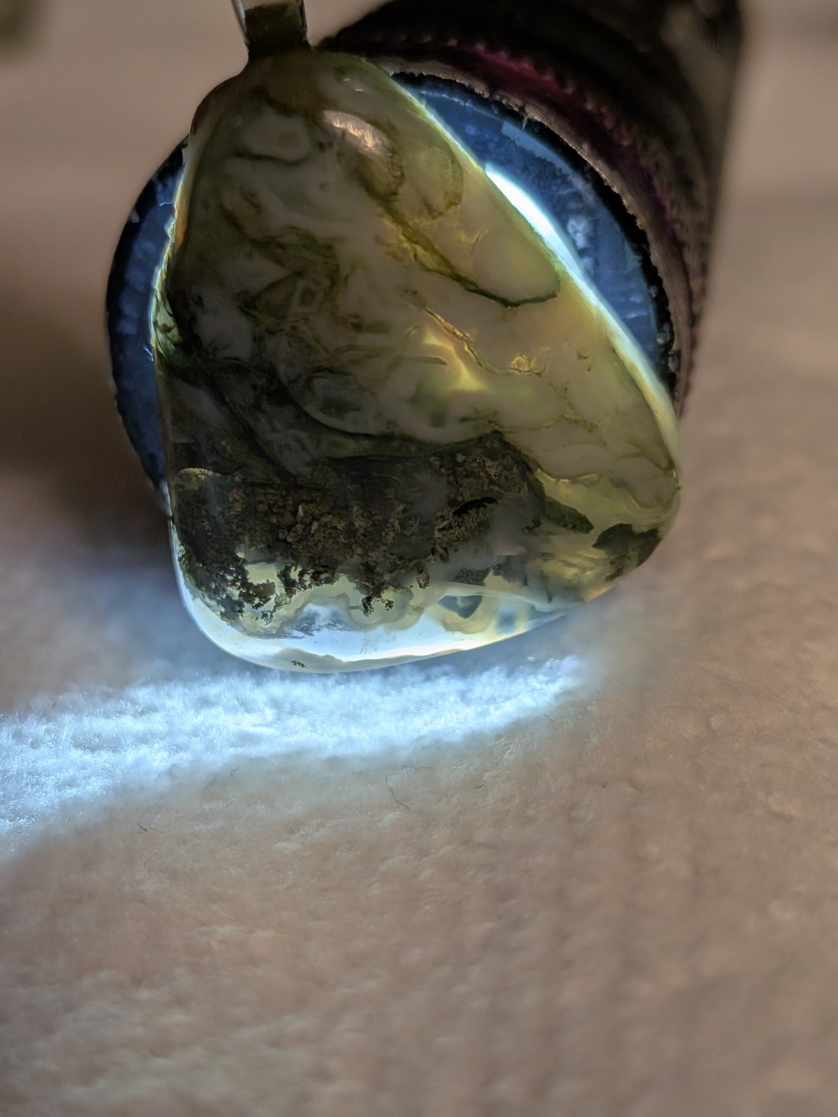Gray Blue Green Freeform Stone Charm Pendant Silver Tone Bail Cord Undated