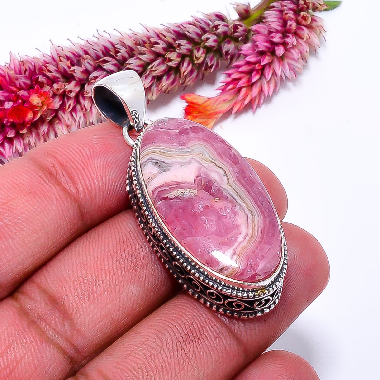 Rhodochrosite – Argentina Fine Art 925 Sterling Silver Pendant 1.79″ P0364114354