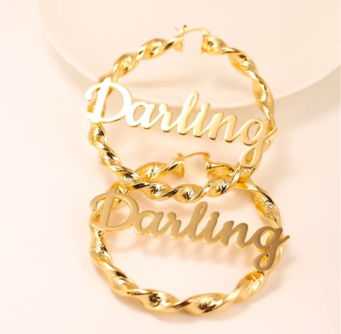 Customized Name Twist Hoop Earrings Women Big Medium Stainless Steel Silver Gold