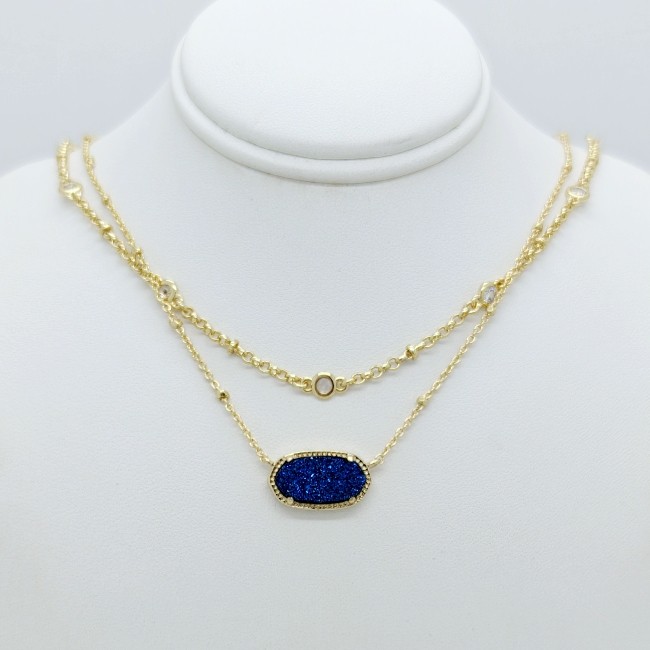 Kendra Scott Elisa Gold Crystal Multi Strand Pendant Necklace in Dark Blue Drusy