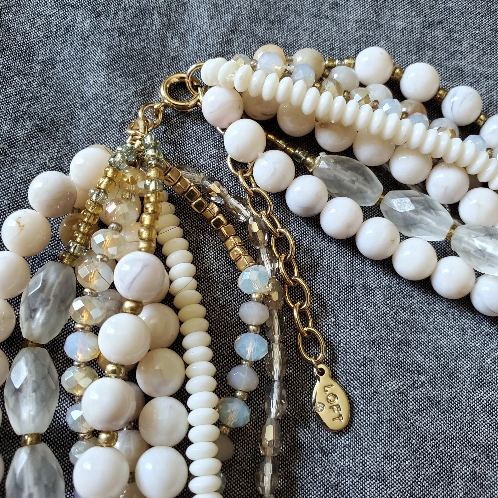 LOFT White and Gray Multistrand Necklace, 18 inch statement necklace