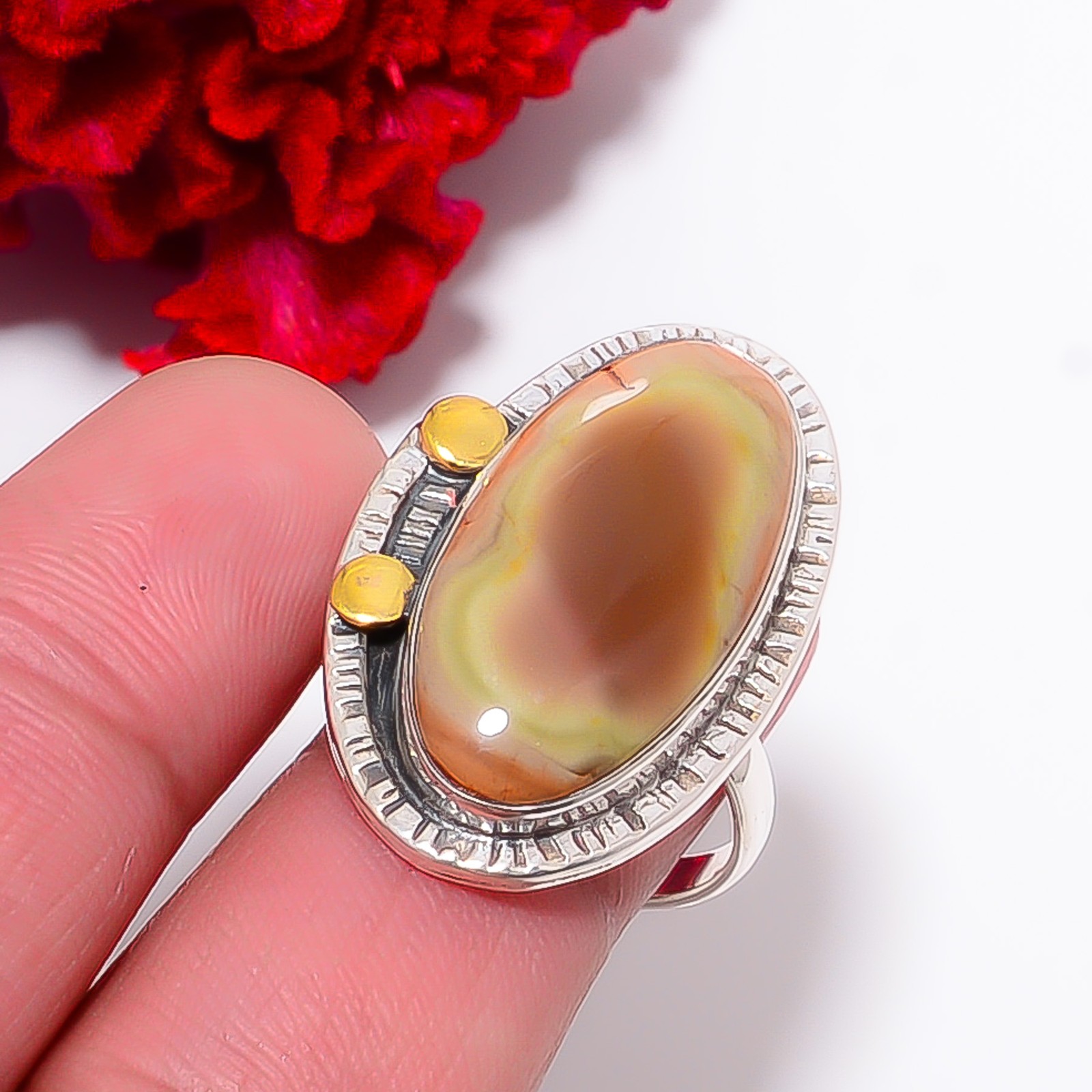Royal Imperial Jasper – Guadalajara Two Tone 925 Sterling Silver Ring S.8.5 R217