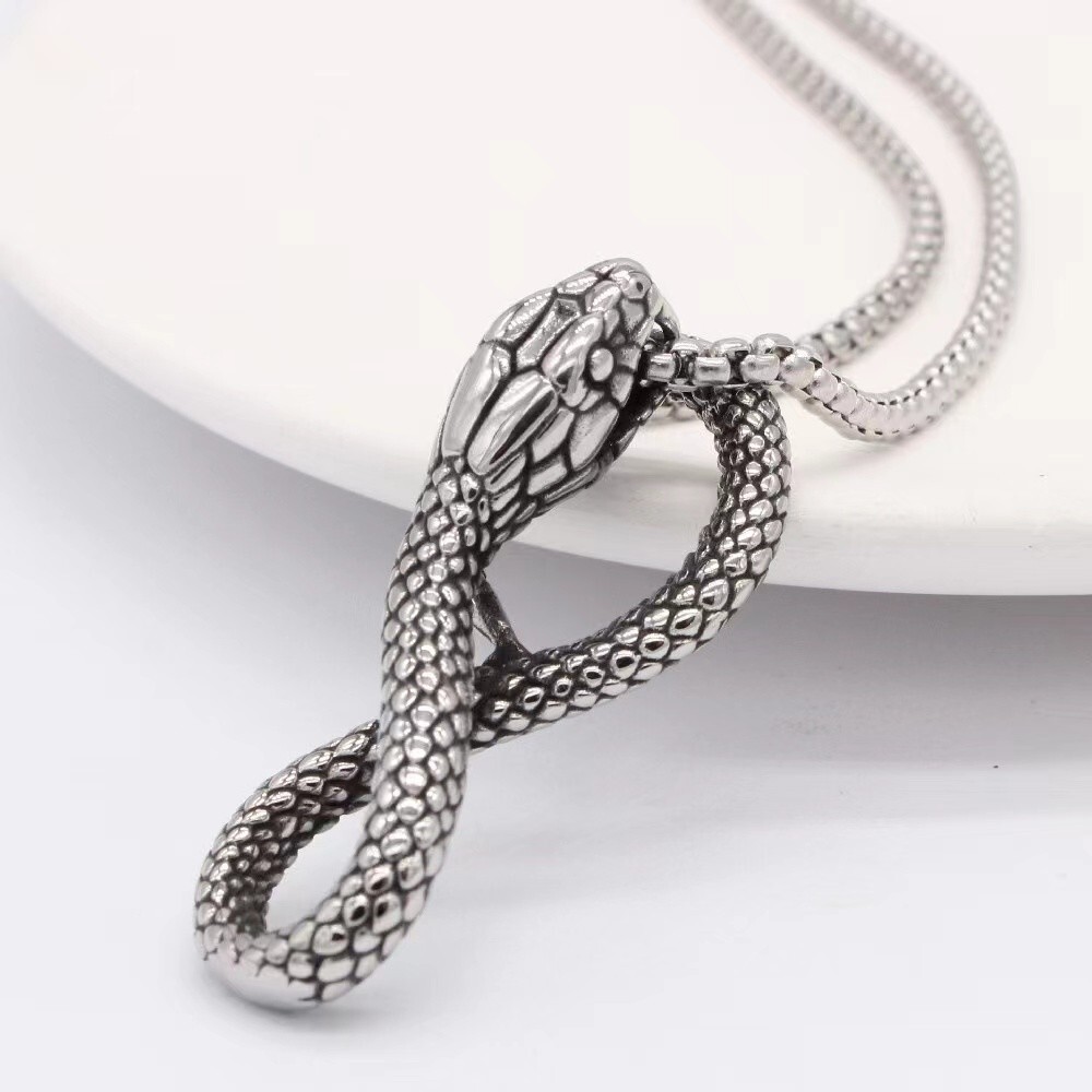Silver Animal Serpent Snake Pendant Necklace Chain Mens Punk Gothic Jewelry Gift