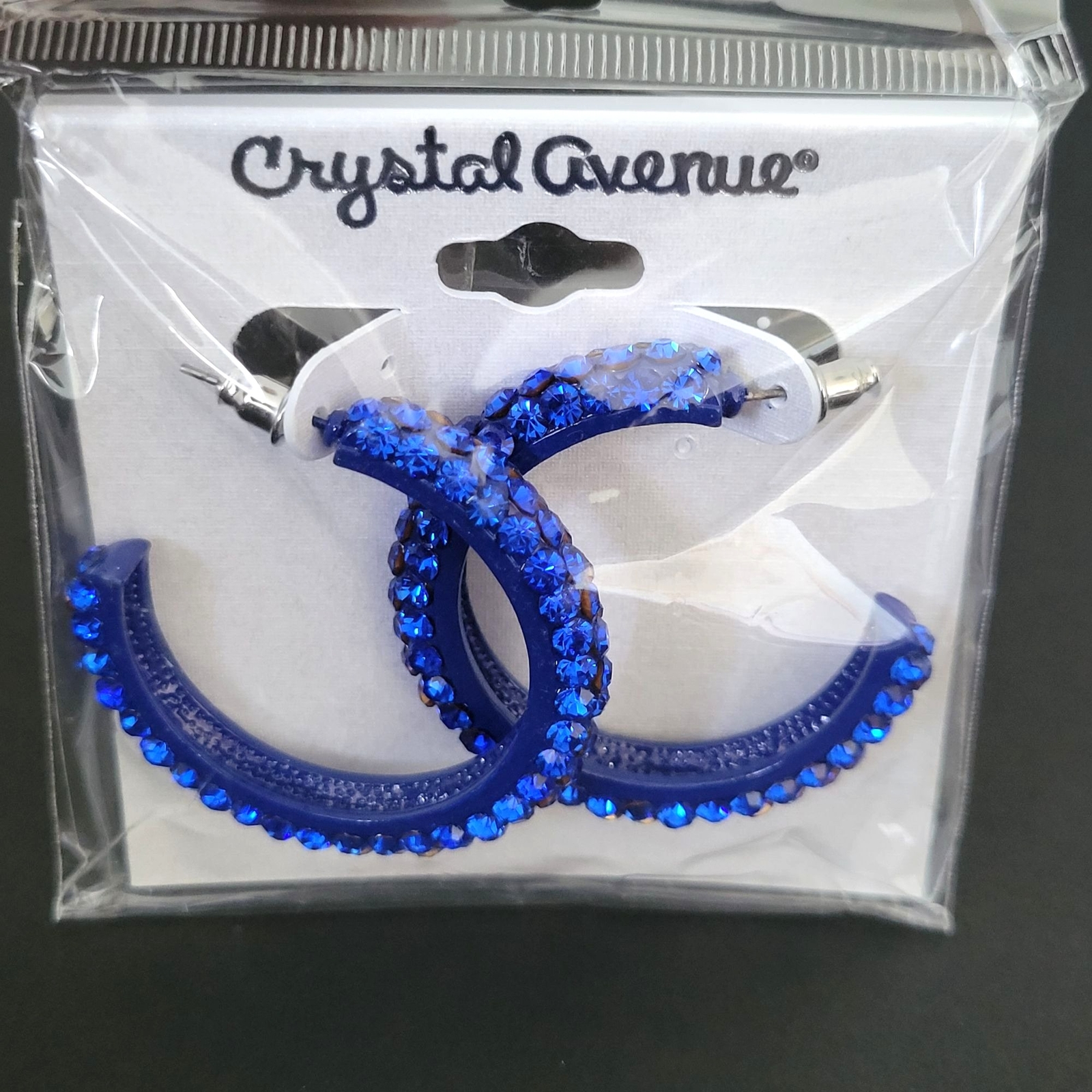 Crystal Avenue Sparkly AB Blue Crystals Half Hoop Earrings Lead Compliant