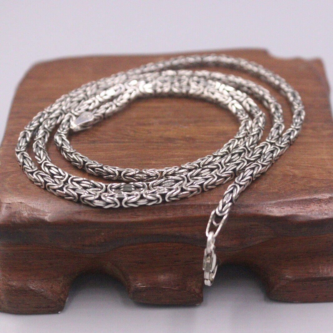 Solid 925 Sterling Silver Necklace 2.5mm Byzantine Link Chain 17.7inch