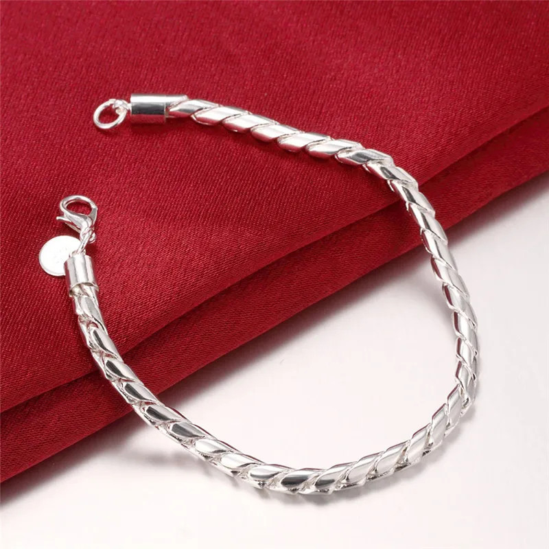 925 Sterling Silver Bracelets 4mm Snake Chain Screw Fits European Silver Charms