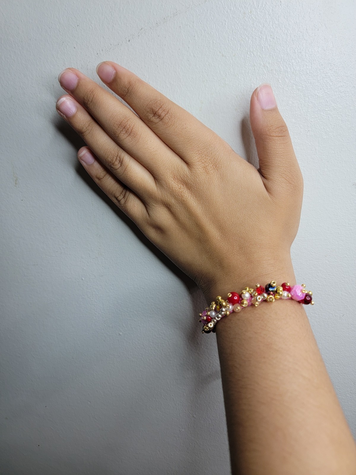 Adjustable Pink Bolo Cord Beaded Charm Bracelet w/ Multicolor Round Beads