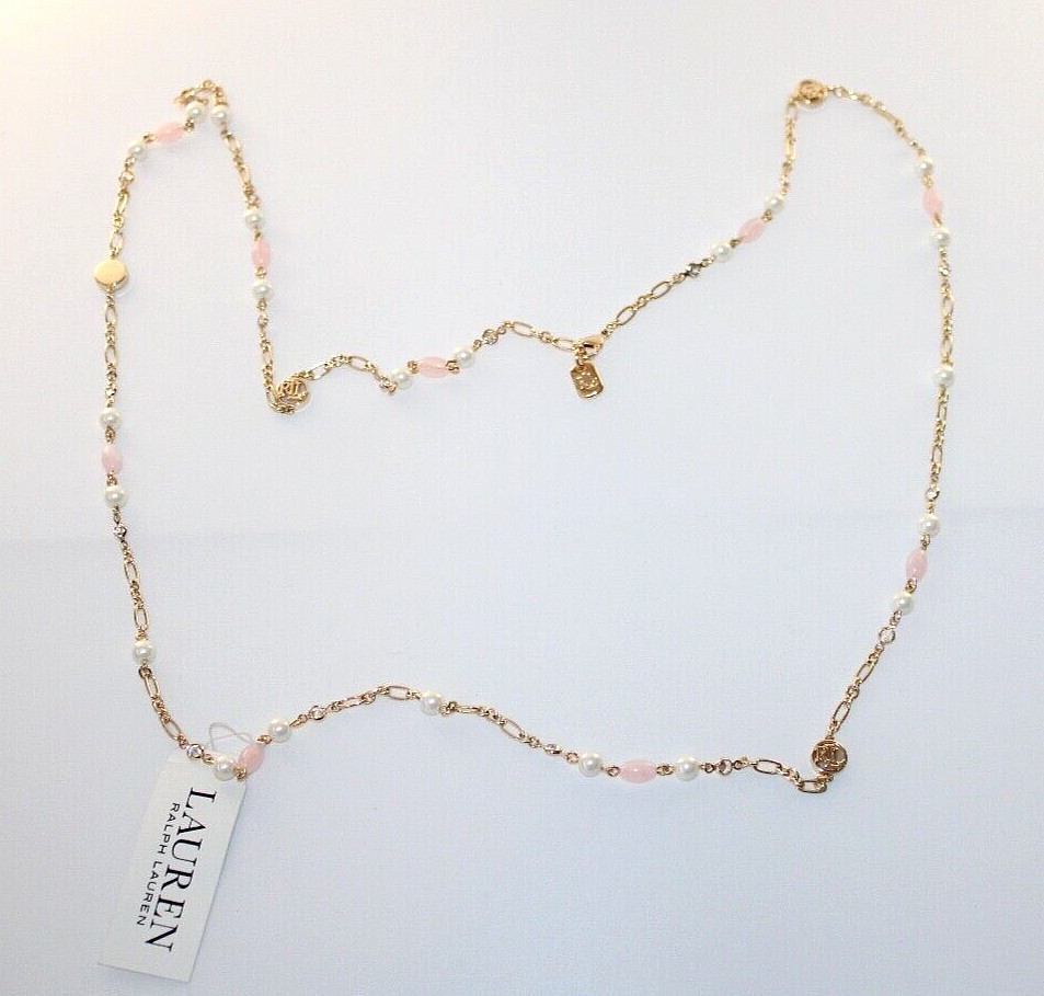 Ralph Lauren Necklaces gold tone Link semi stone & Initial charm Bid ladies
