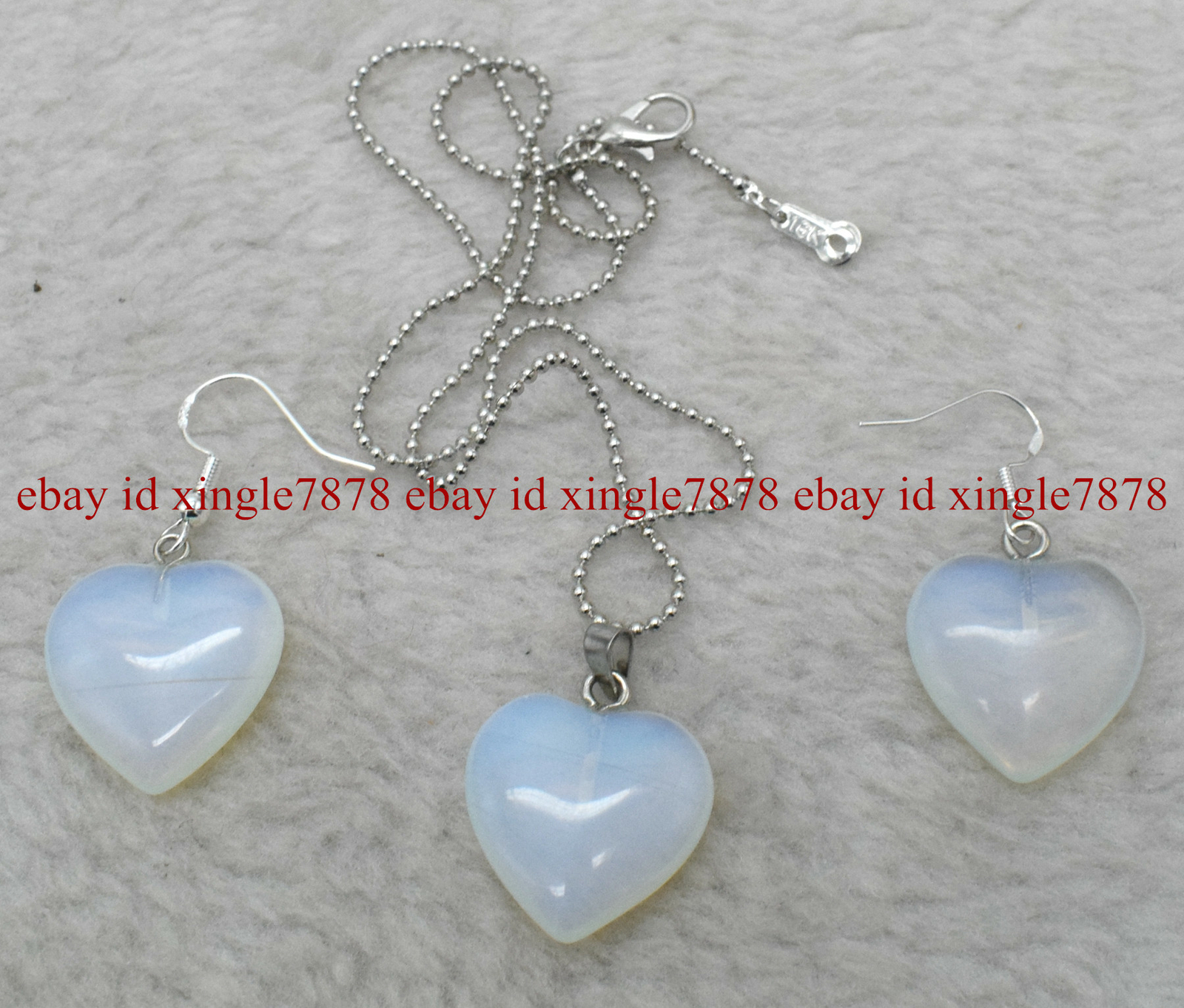 Genuine White Sri Lanka Moonstone Heart Gemstone Pendant Necklace Earrings Set