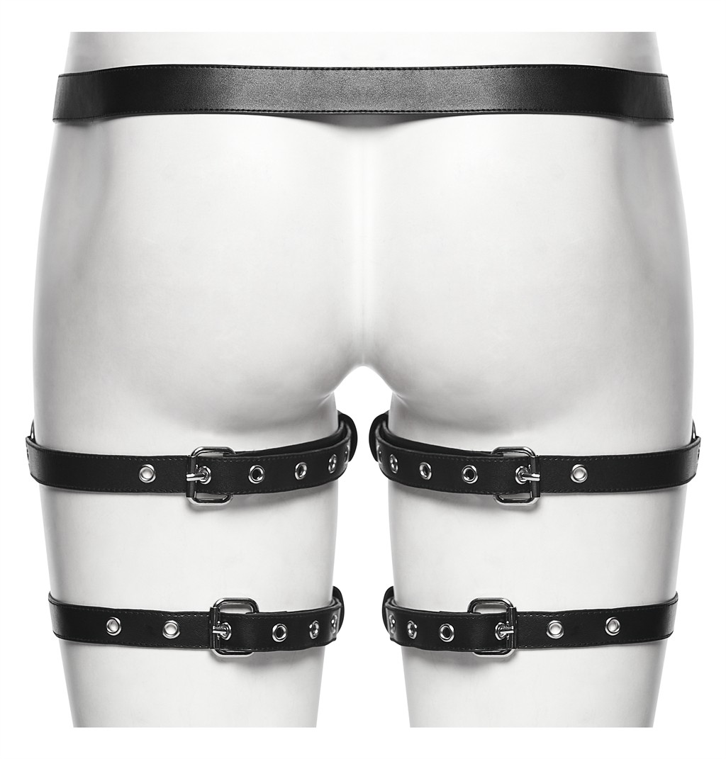 PUNK RAVE PUNK RAVE Gothic Punk Leg Harness Garter Belt Black Faux Leather