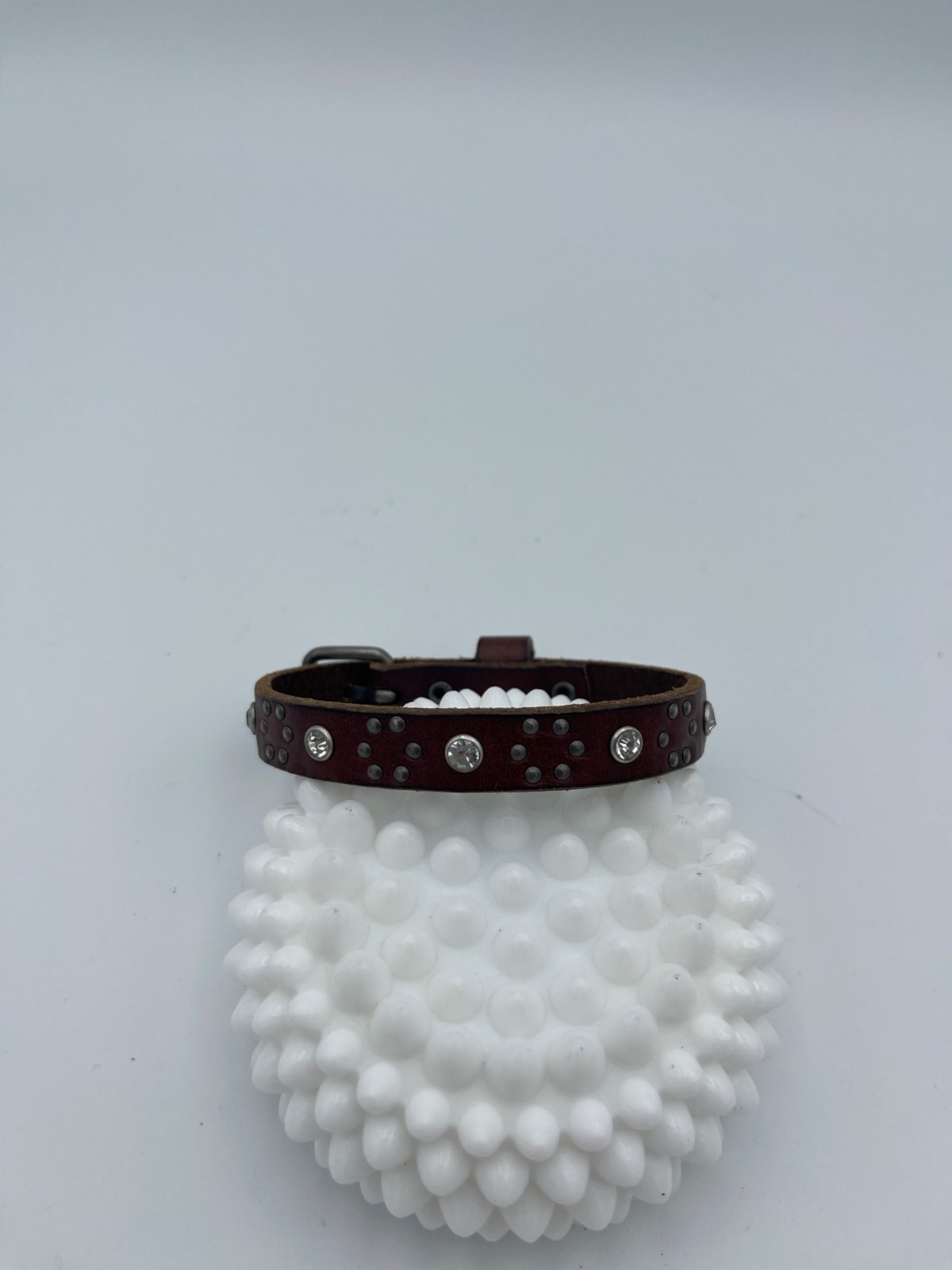Brown Leather Bracelet With Rhinestone Accents Adjustable Buckle 7-9 in