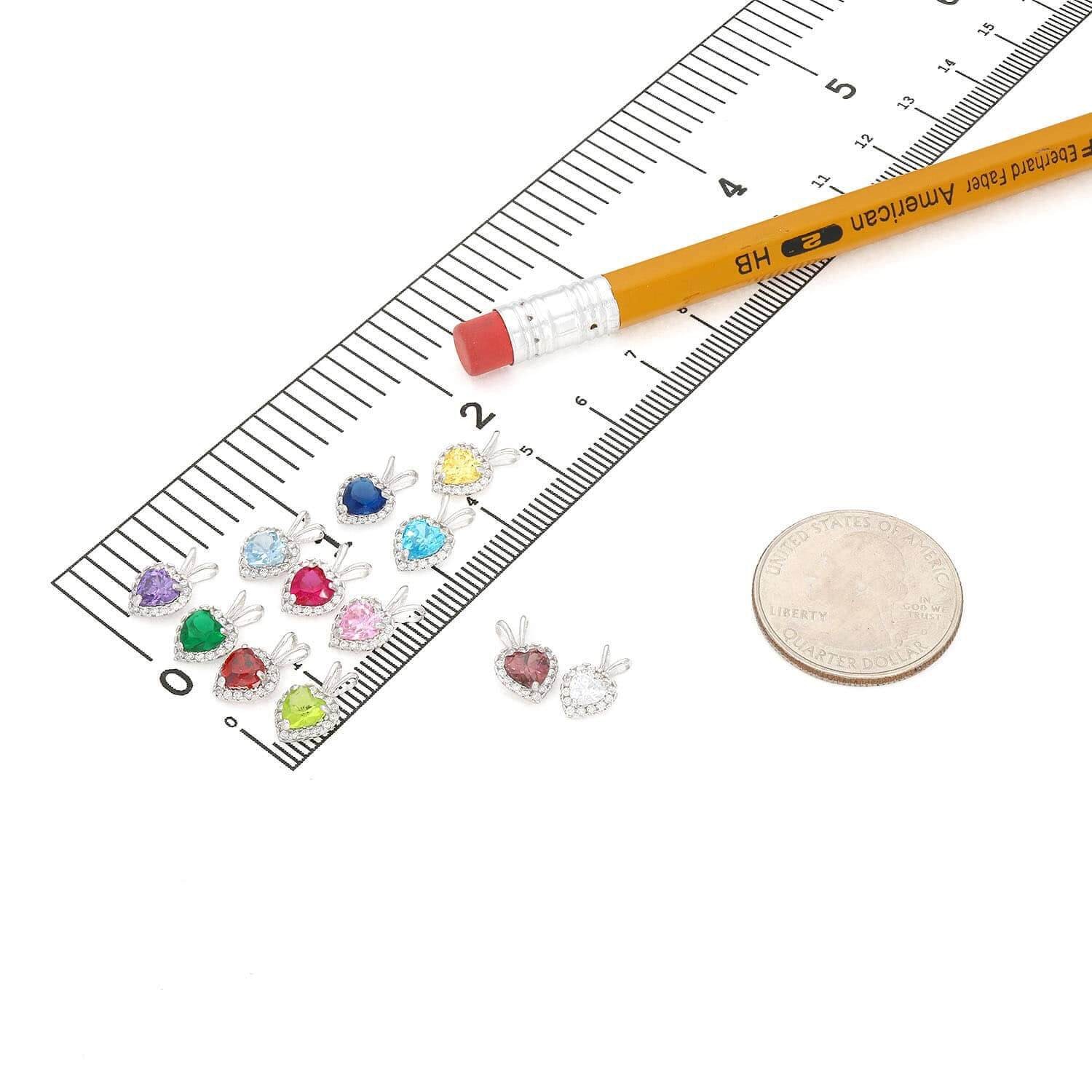 14K White Gold Birthstone and Simulated Diamond Heart Shape Pendant 0.5″