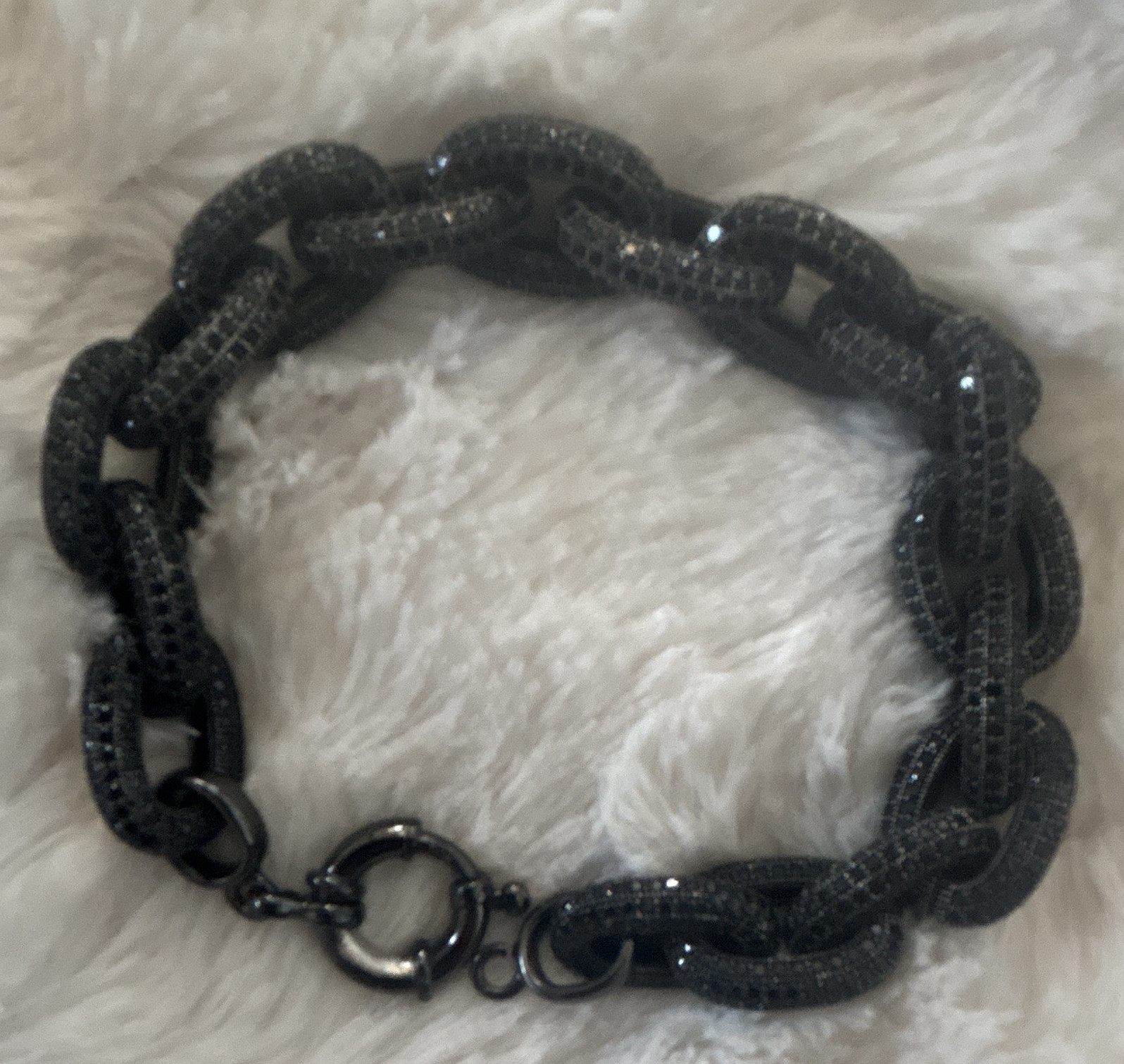 Black Pavé Crystal Rhinestone Curb Link Chain Bracelet Toggle Closure