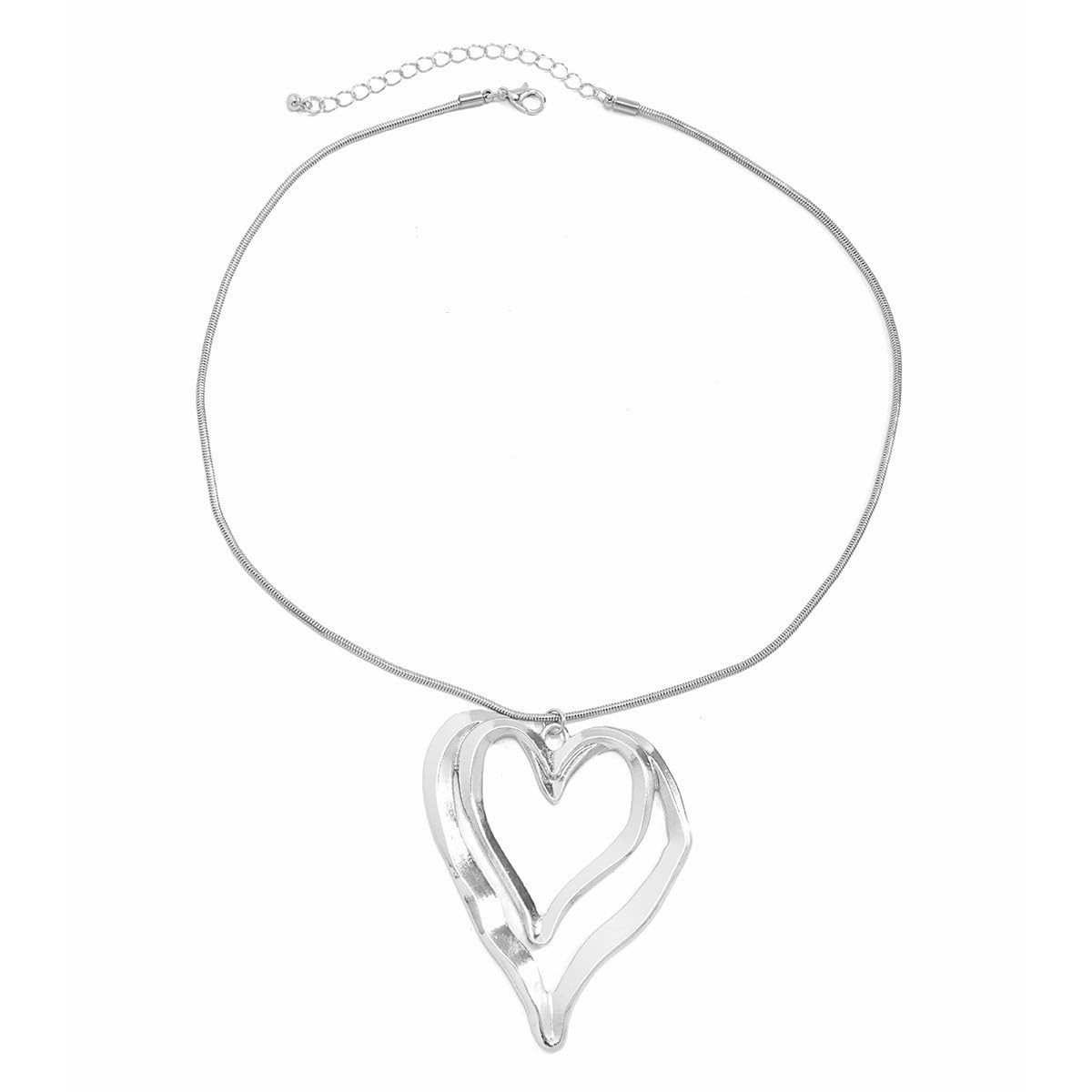Boho Big Heart Pendant Necklace for Women, Layered Hollow Heart Choker Neckla…