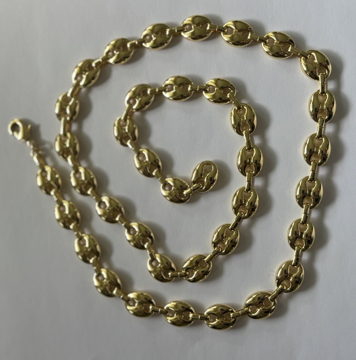 14k Yellow Gold Plated Puffy Puffed Anchor Mariner Link Chain Necklace 1cm 26in