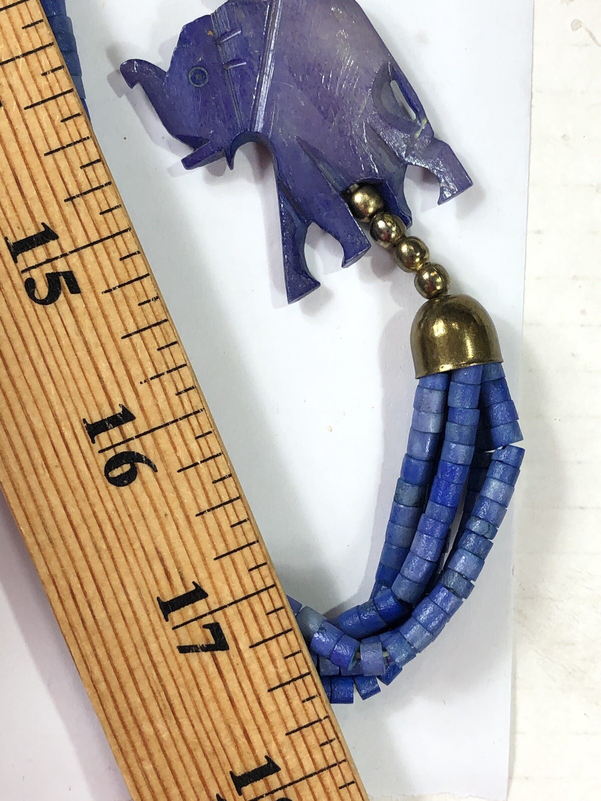 Elephant Pendant Necklace Multi-Strand Beaded Blue – 35 in Length