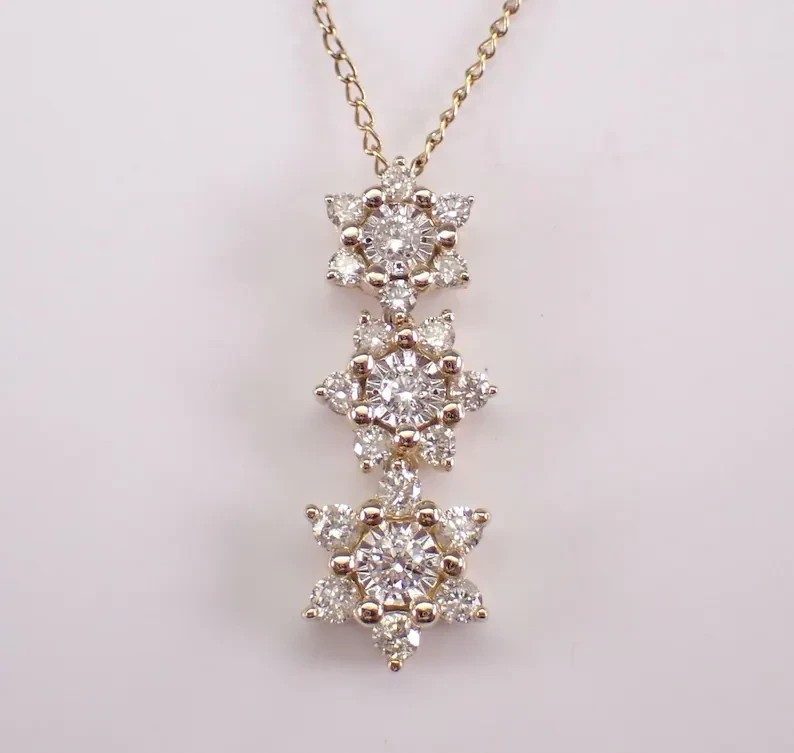 Flower Charm Pendant 2Ct Round Cut Simulated Diamond In 14K Yellow Gold Plated