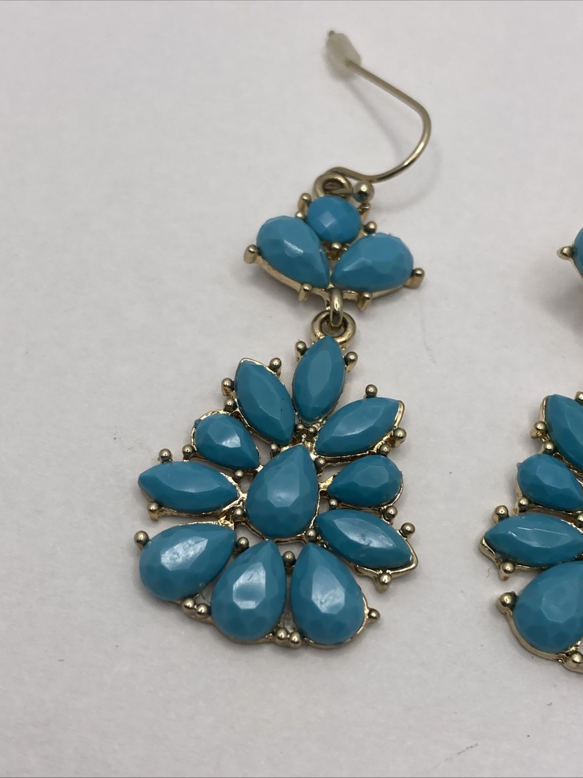 Turquoise Blue Beaded Dangle Pierced Earrings Gold Tone Boho Drop