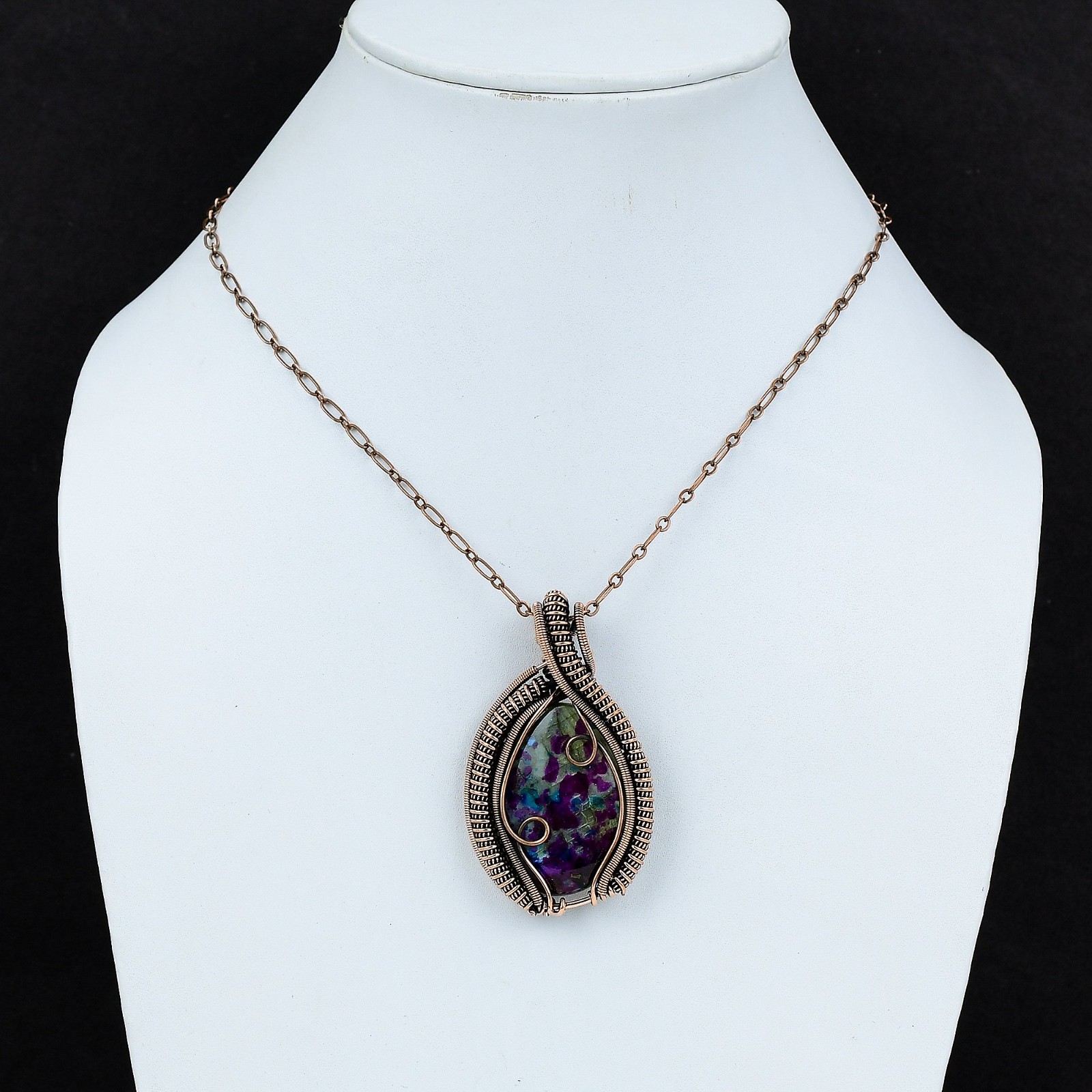 Natural Multi Fire Labradorite Copper Wedding Trendy Wire Wrapped Mother Pendant