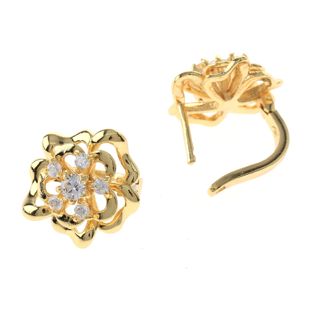 Gold Tone Gold Plated Metal English Lock Stud Earrings XPE2734-GLD