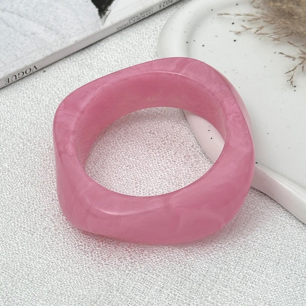 Chunky Acrylic Resin Bangle Geometric Chunky Bracelet for Women PINK