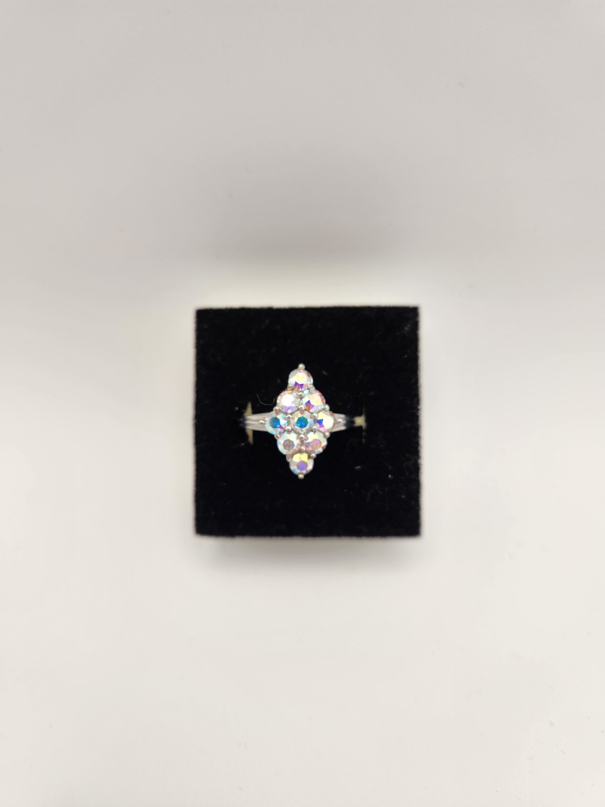 Swarovski Aurora Borealis Crystal Stone Ring Size 7 Platinum Plated