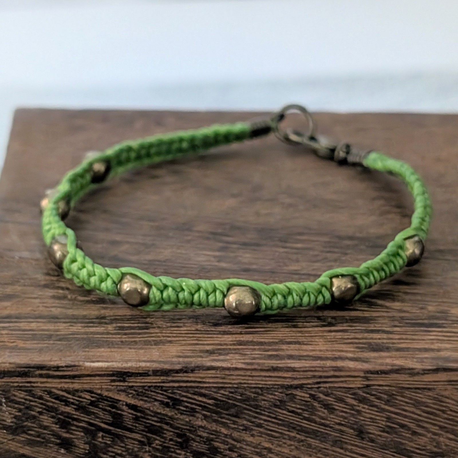 Green & Brass Tone Bracelet – Fair Condition